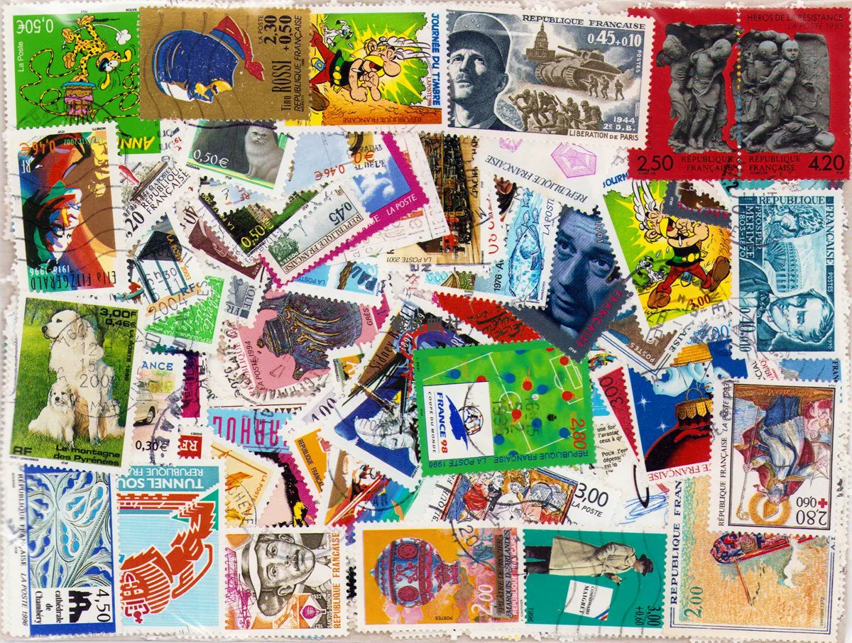 Collectible Vintage Postage Stamps - Stare francuskie znaczki pocztowe, 100 sztuk,