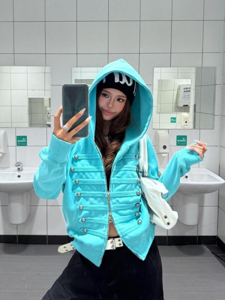 Vintage Zip Hoodie - Koreański płaszcz w stylu streetwear, gotycki,