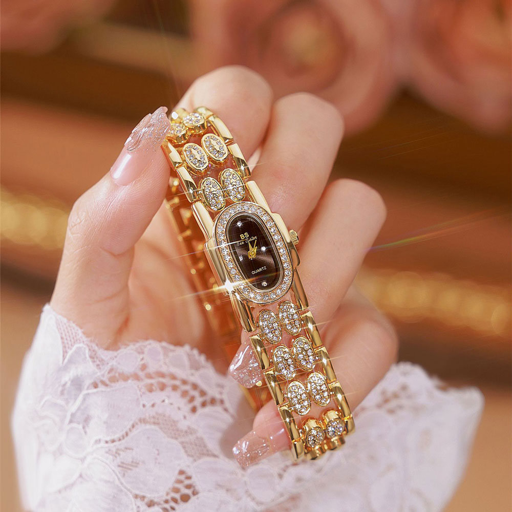 Vintage Watch Crystal - Modne zegarki Złota bransoletka Zegar kwarcowy