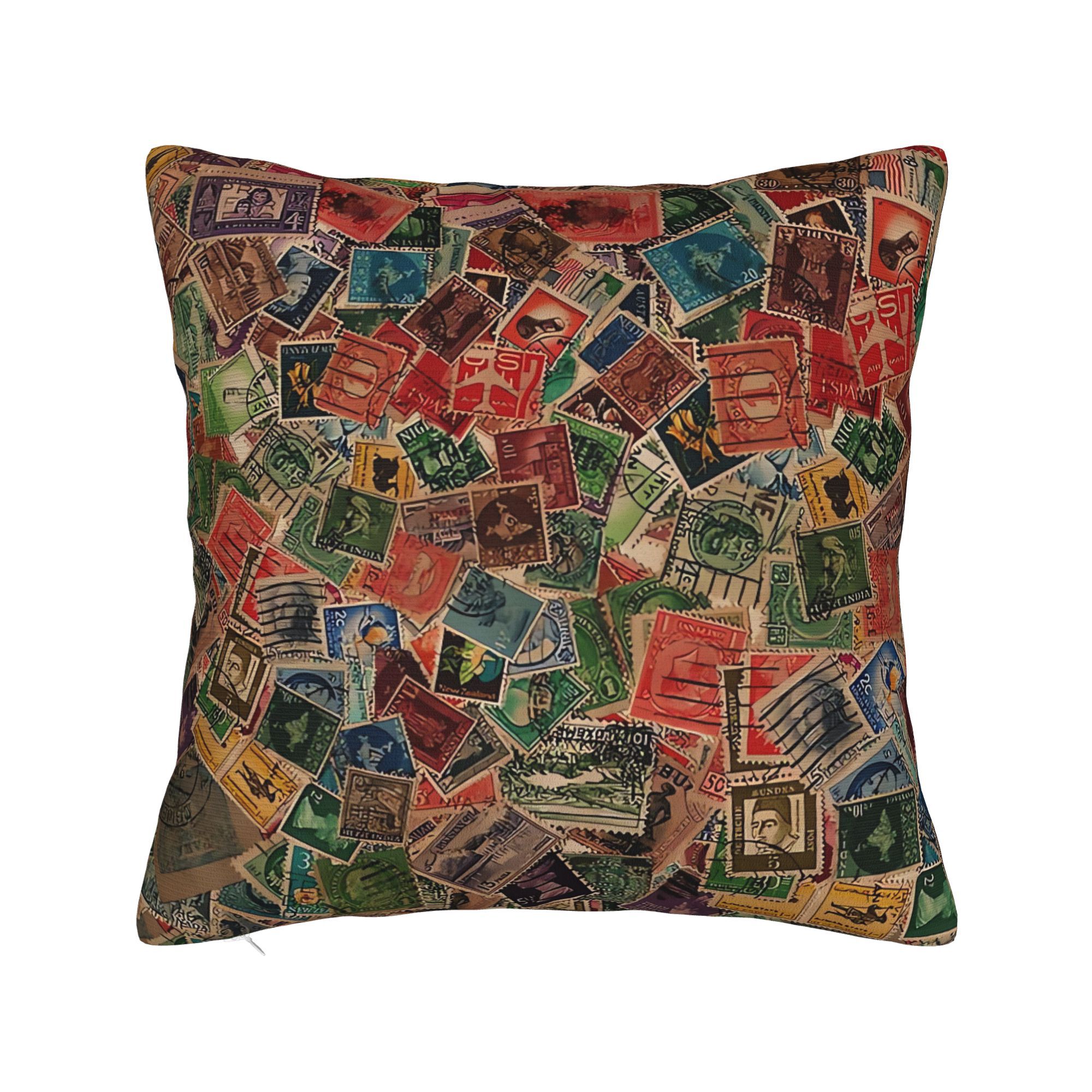 Collectible Vintage Postage Stamps - Elegancka poszewka na poduszkę z motywem