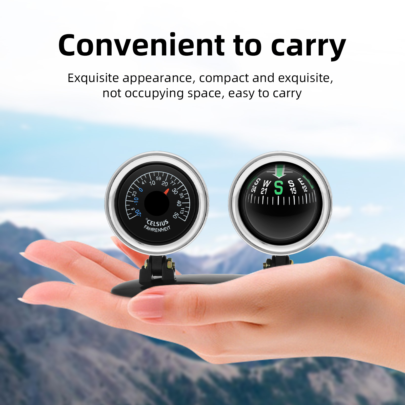 Analog Meter Gauge - Ozdoby samochodowe Kompas Termometr Kula Kompasowa