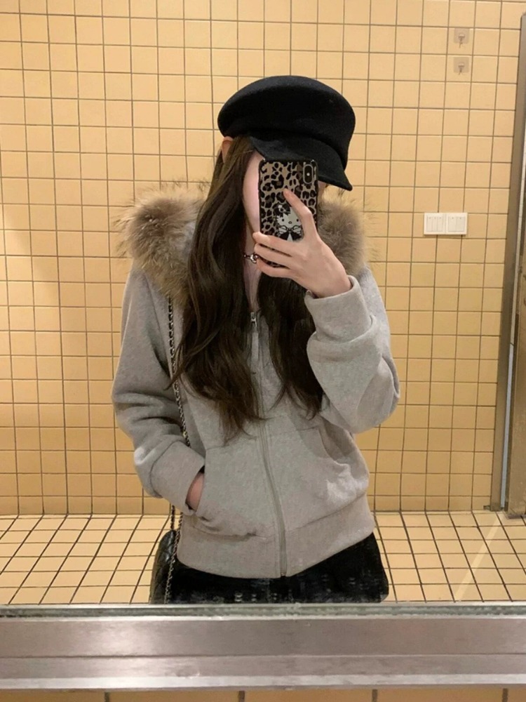 Damskie szare bluzy z kapturem – Vintage Zip Hoodie recenzja i cena