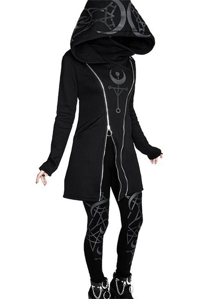 Gothic Punk Print Top z długim – Vintage Zip Hoodie recenzja i cena